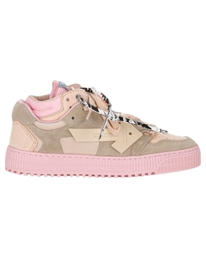 Gebroken witte drijvende pijl roze leren sneakers met lage bovenkant