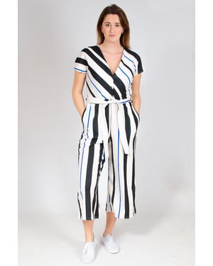 Striped Tie Waist Sleeveless Jumpsuit