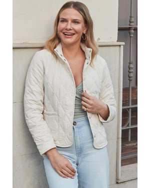Ecru Quilted Collarless Jacket