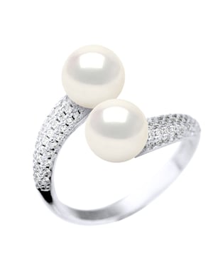 Ring You & Me Jewelry - 2 Real Cultured Freshwater Pearls Round 8-9 mm