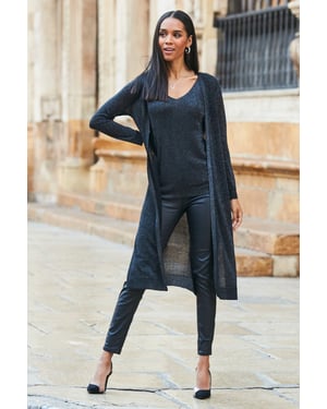 Pewter Metallic Super Sparkly Longline Cardigan