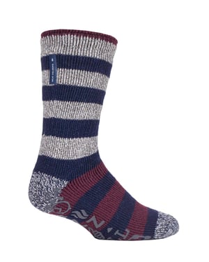 HEAT HOLDERS - Mens Striped Fleece Lined Non Slip Thick Slipper Socks
