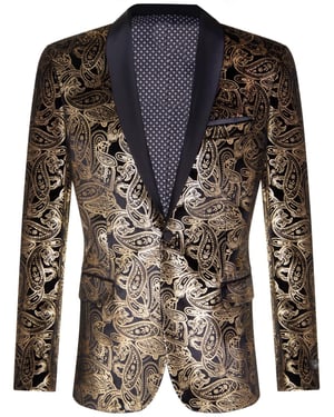 Heren klassieke gouden paisley zwart fluwelen smoking dinerjas op maat gesneden blazer