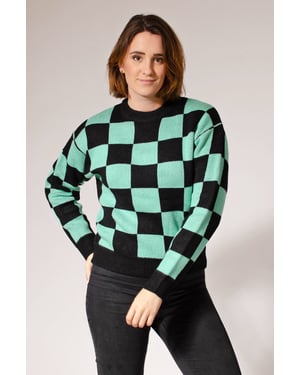 Green Black Check Crew Neck Jumper