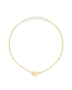 Armband Schakelketting Parels - 7 Echte Gecreëerde Zoetwaterparels Rond 3-4 mm