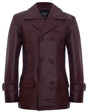 Cow Hide Dr Who Naval German Pea Coat Leather Jacket