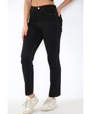 Ladies Magic Shaping High Waisted Straight Leg Jeans in Black