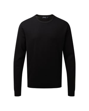 Premier Mens Knitted Cotton Crew Neck Sweatshirt (Black)