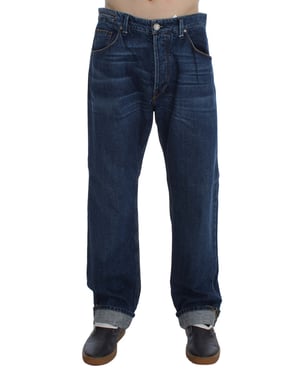Acht Men's Blue Wash Cotton Baggy Loose Fit Jeans
