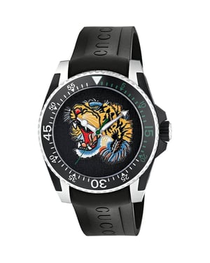 Gucci YA136318 Dive Tijger Motief Zwarte Wijzerplaat Herenhorloge