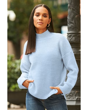 Pale Blue High Neck Folded Cuff Jumper