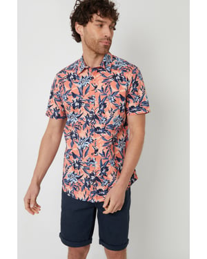 Peach 'Latham' Cotton Floral Print Short Sleeve Shirt
