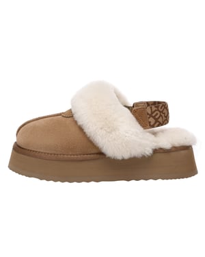 EVER AU Women Wagtail Removable Strap Platform Slippers - Chestnut