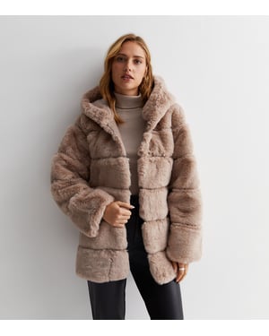 Horizontal Cut Fur Hooded Jacket