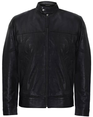 Leather Mandarin Collar Biker Jacket