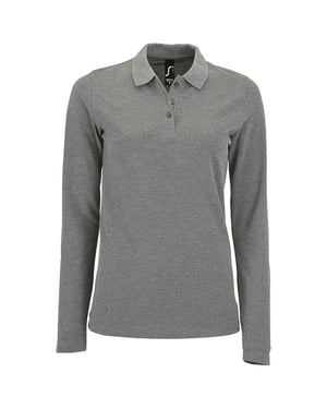 SOLS Dames/Dames Perfect Melange Pique Poloshirt met Lange Mouwen (Grijze Melange)