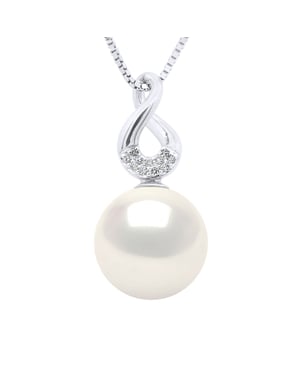 Hanger Acht Wit Goud - Diamanten 0,03 ct - Echte Gecultiveerde Zoetwaterparel Rond 9-10 mm