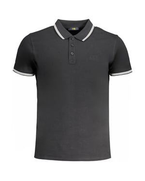 Cavalli Class White Tipped Collar Toned Logo Black Polo Shirt