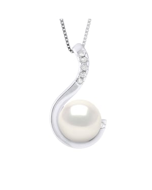 Hangende Sieraden 0,06 Cts Wit Goud en Echte Cultuurzoetwaterparel - KLEUR NATUURLIJK WIT - Rond 9-10 mm