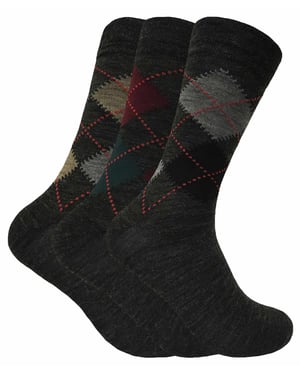 Sock Snob - Mens 3 Pack Lambs Wool Blend Patterned Soft Top Socks