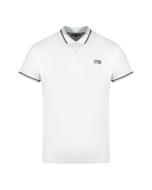 Cavalli Class Twinned Tipped Collar Grey Logo White Polo Shirt