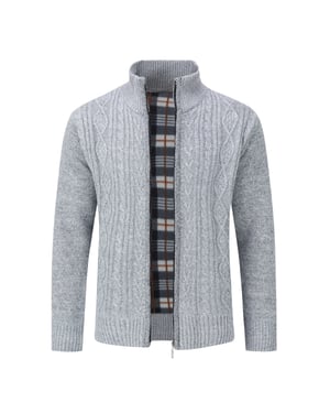 Cardigan för herrar med dragkedja Cardigan Chunky Knit med ståkrage för vinter Ljusgrå
