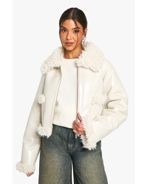 Vinyl Faux Fur Trim Jacket