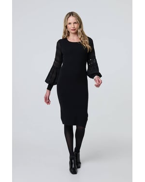 Black Long Sheer Sleeve Bodycon Knit Dress