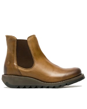 Fly London Dames Camel SALV Chelsea Leren Enkel Casual Wedge Heel Laarzen