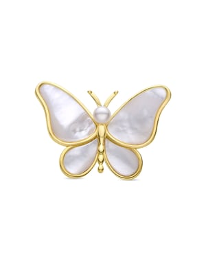 Luxenterbrosch med vit pärlemor avslutad i 18K gult guld - Butterfly