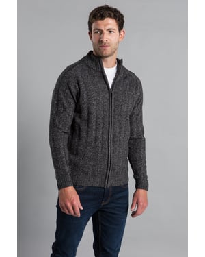 Charcoal Zip-Through Funnel Neck Ribbed Cardigan