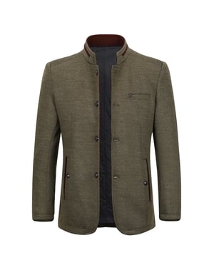 Kort Slim Fit-kappa för män med ståkrage Business Casual Ullöverrock Khaki