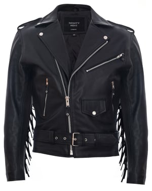 Fringe Hide Leather Brando Tasseled Motorcykel Biker Jacka