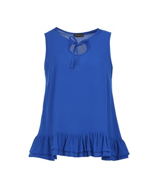 Sapphire Elegance Crepe Ruffle Top