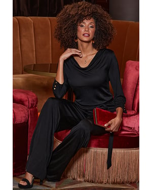 Black Cowl Neck Wide Leg Jumpsuit