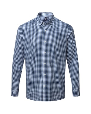 Premier Mens Maxton Checked Long-Sleeved Shirt (Navy/White)