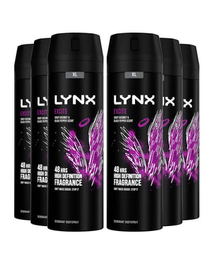 Lynx XL 48-H High Definition Fragrance Excite Body Spray Deodorant 6 Pack, 200ml