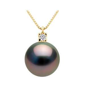 Necklace Jewelry Diamonds 0,03 Cts - Real Cultured Tahiti Pearl Round 9-10 mm