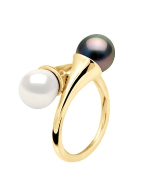 Ring YOU AND ME Tahitian Parels en Zoetwater 8-9mm Yellow Gold