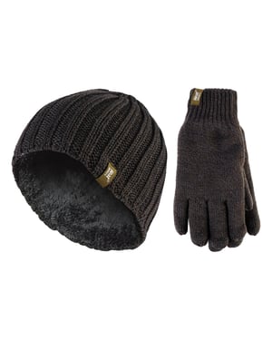 Mens Thermal Hat & Glove Set for Winter | Heat Holders | Fleece Lined - Khaki Green