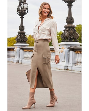 Camel Pocket Detail Utility Midi Skirt