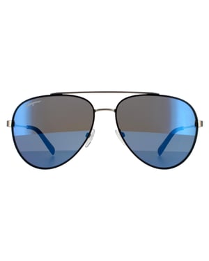 Salvatore Ferragamo zonnebril SF204S 001 Black Matte Dark Ruthenium Flash Blue Sky