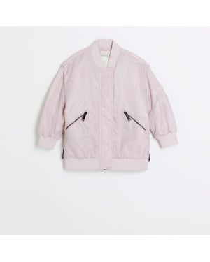 River Island Girls Bomber Jacket Pink Nylon