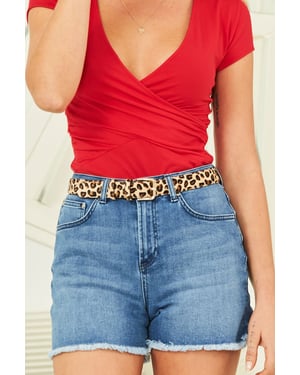 Leopard Pony Waist Belt With Gold Square Buckle
