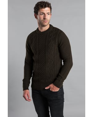 Khaki Two Stitch Cable Knit Crew Neck Jumper