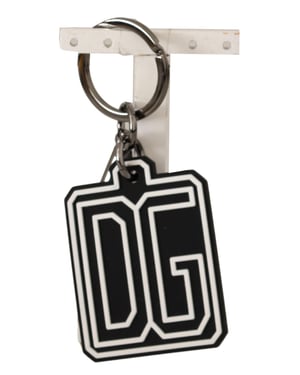 Dolce & Gabbana Svart Vit DG Gummilogo Silver Ring Herrnyckelring