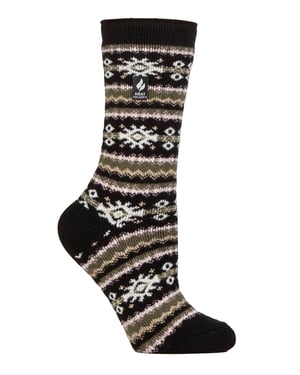 Dames Nordic Sokken | Heat Holders Lite | Lichtgewicht Thermische Winter Sokken voor Vrouwen - Zwart/Olive