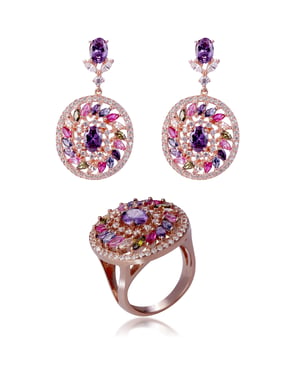 Orphelia 'Enya' Vrouwen 925 Sterling Zilver Set: Oorbellen + Ring - Roze SET-7428/RG