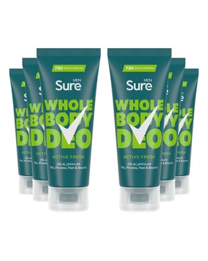 Sure Men Whole Body Deodorant Cream Active Fresh w/ 72H Odour Control 75ml, 6 Pk