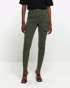 River Island Womens Cargo Jeggings Khaki High Waisted Skinny